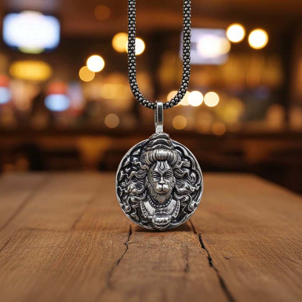 Hanuman Ji Pendant Oxodaised Silver Chain